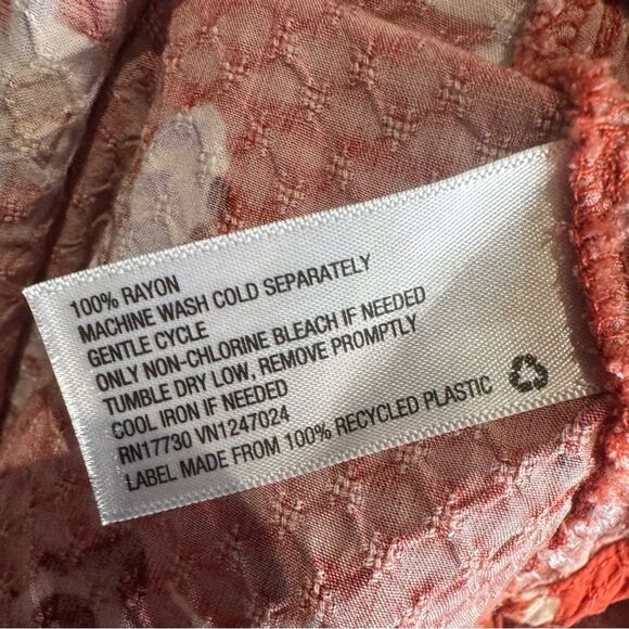 Burnt orange rust button down textured floral dress with pockets size XS - Picture 6 of 7